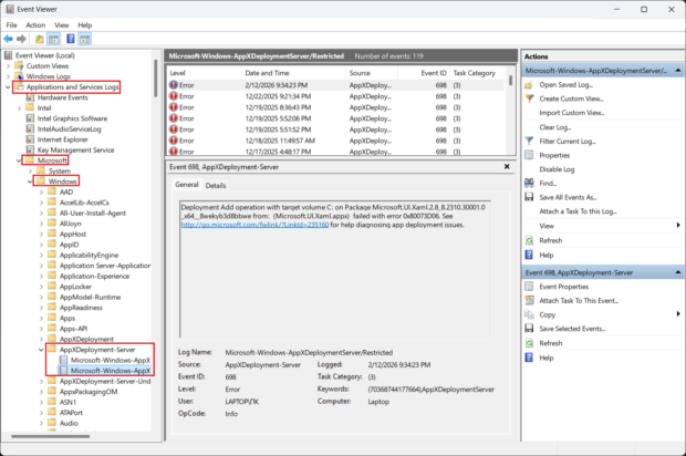 Validataion & Testing - Event Viewer